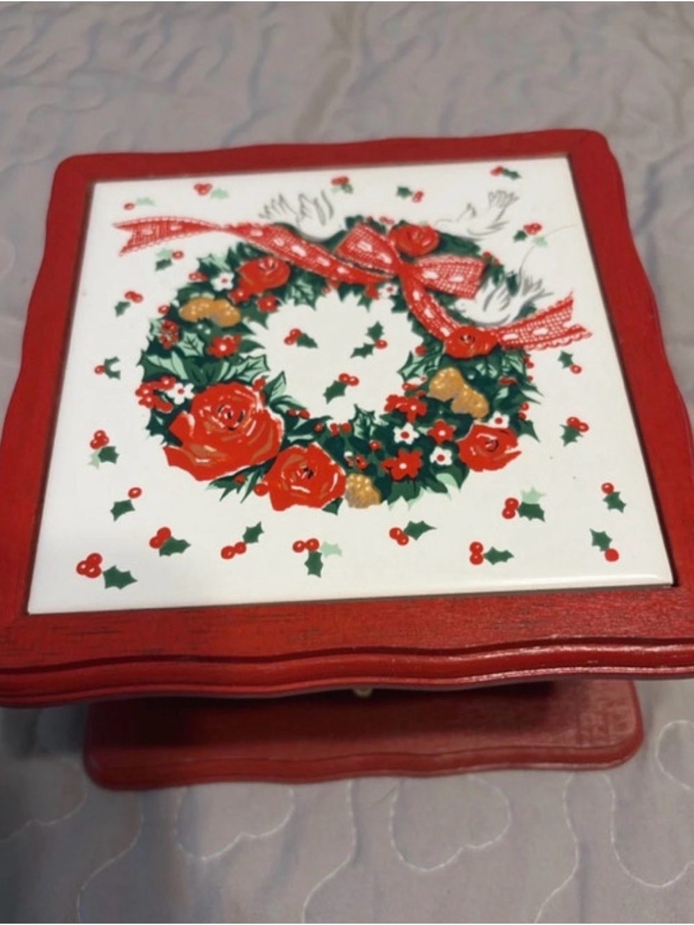 Red Holiday Wreath Decorative Christmas drink coasters
